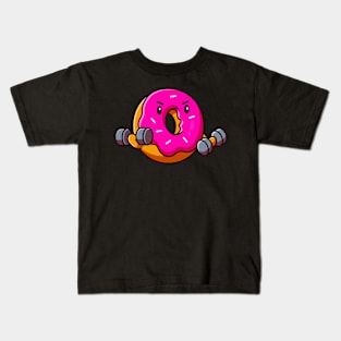 Funny Fitness Donut Workout Weightlifter Kids T-Shirt